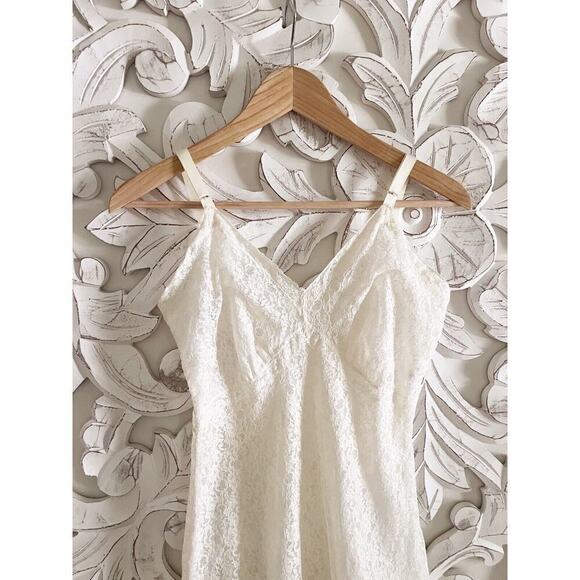 Vintage 50s BEAUTY Dress SLIP Nylon FULL IVORY LACE Lace 32 34 XS S Lingerie - Picture 4 of 15